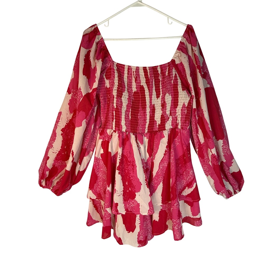 Entro Pink Abstract‎ Smocked Romper Women's Large
